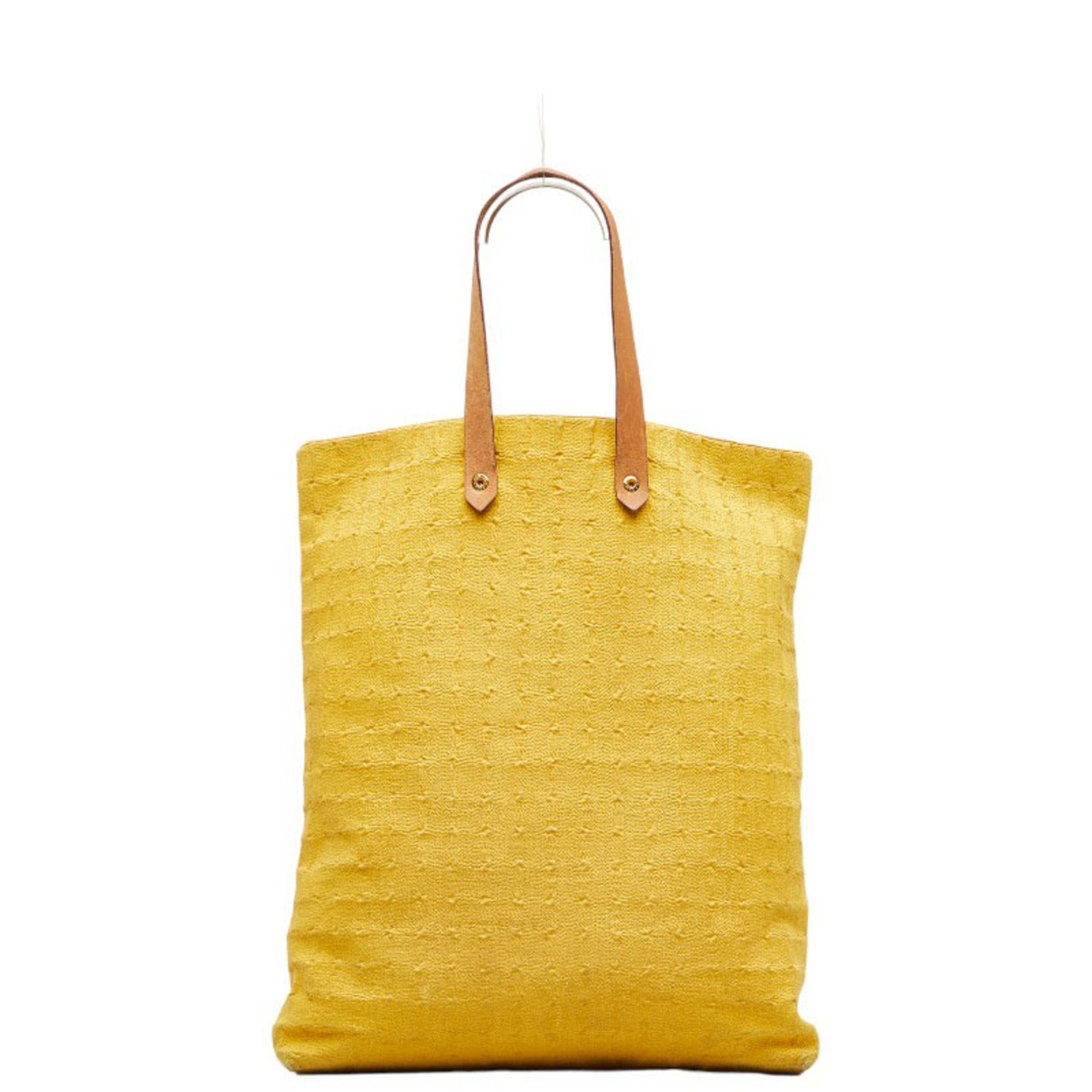Hermes Amedaba Handbag Tote Bag Yellow Cotton Leather Women's